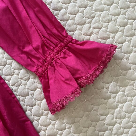 NWT Self-Portrait Fuchsia Pink Lace Ruffled Cotton-poplin Mini Dress 4 - Picture 6 of 16